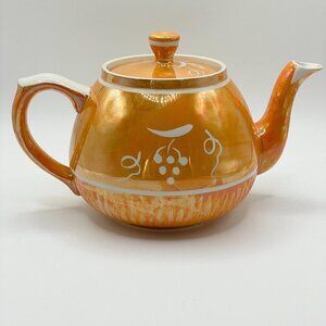 Vintage Ellgreave Orange Lusterware Teapot 643 Grape Vine Made in England 4 cup
